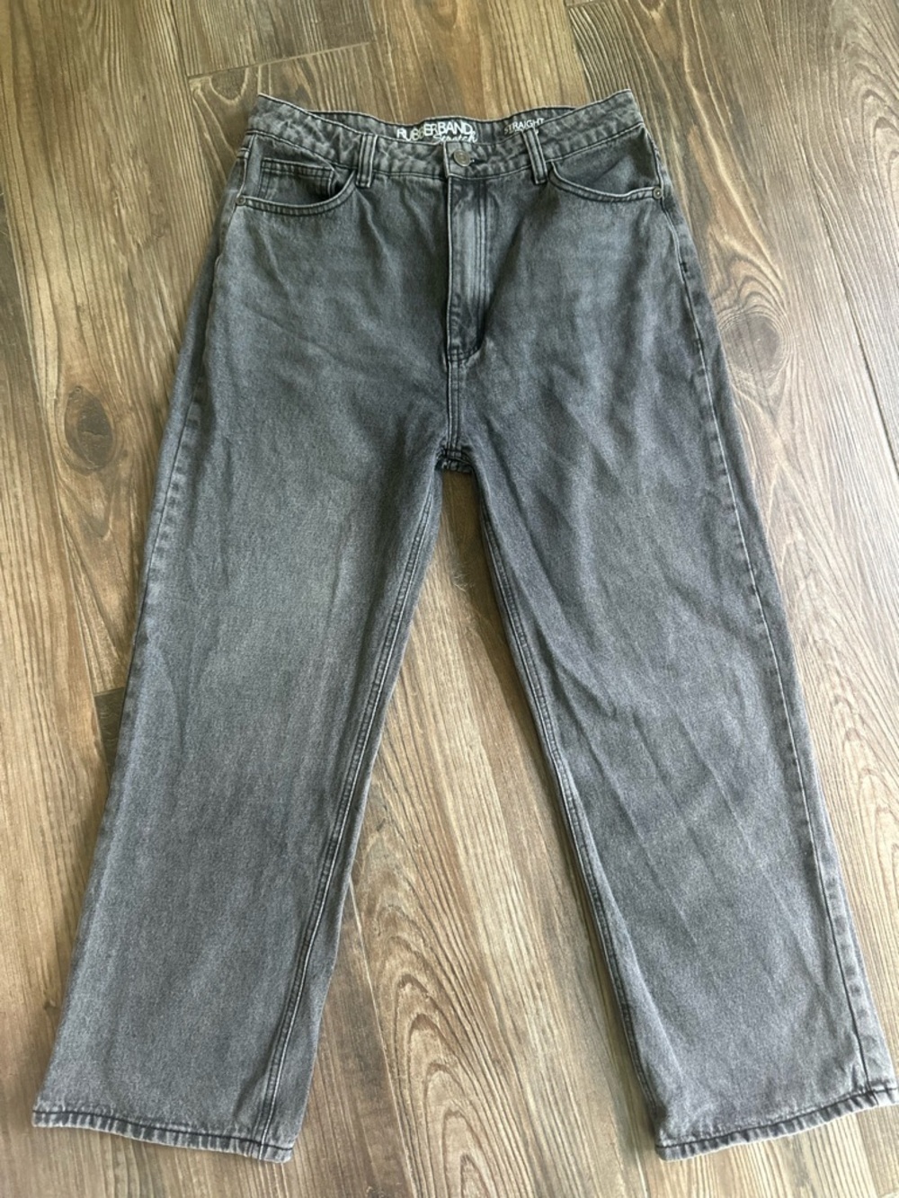 Women's High-Rise Wide Straight Leg Jeans in Washed Gray Black - Picture 9 of 12